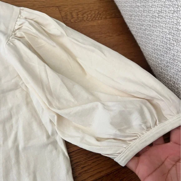 CLARE V. Embroidered Detail Balloon Sleeve Cotton Tee - Picture 4 of 8